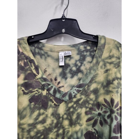 Winter Sun Womens Wearable Art Tunic Top Small Green Floral Asymmetrical Casual - Picture 2 of 9